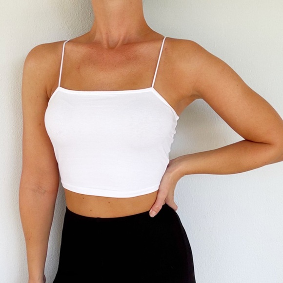ASOS Design white bungee strap cropped length camisole tank top size 4 - Picture 1 of 9